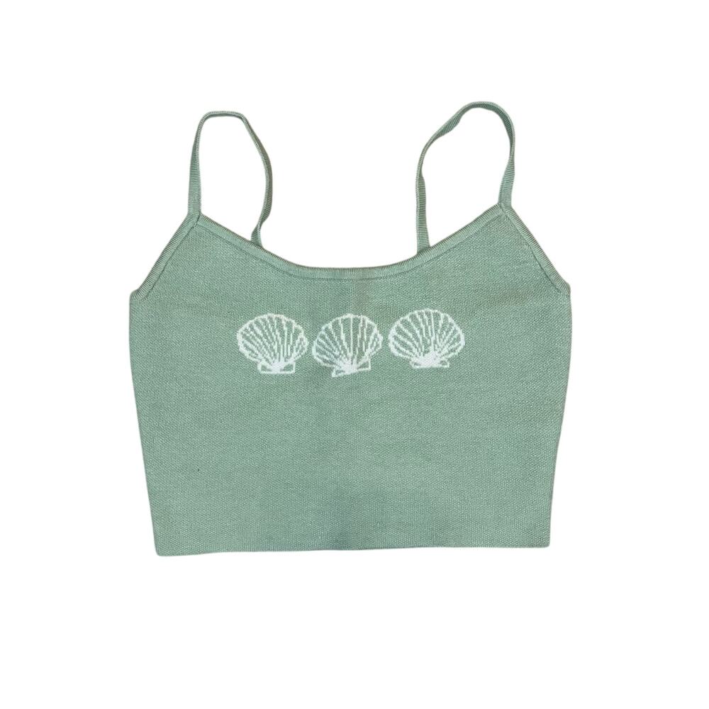 PacSun Green Shell Crop Top Women’s Small Coastal Y2K Summer Knit Tank Nordstrom